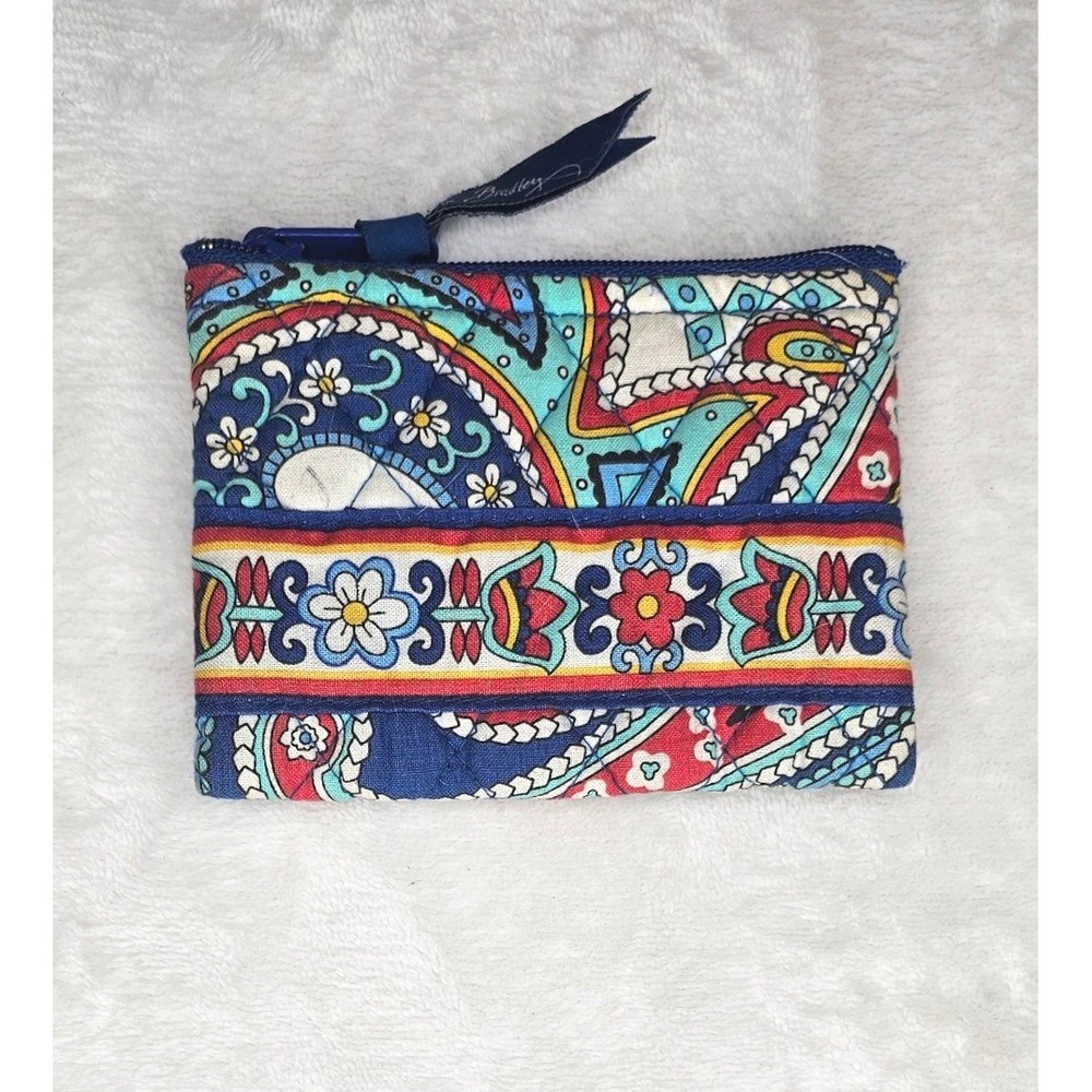 Vera Bradley Coin Purse Small Blue Multi Provencal Paisley Quilted Zip Pouch